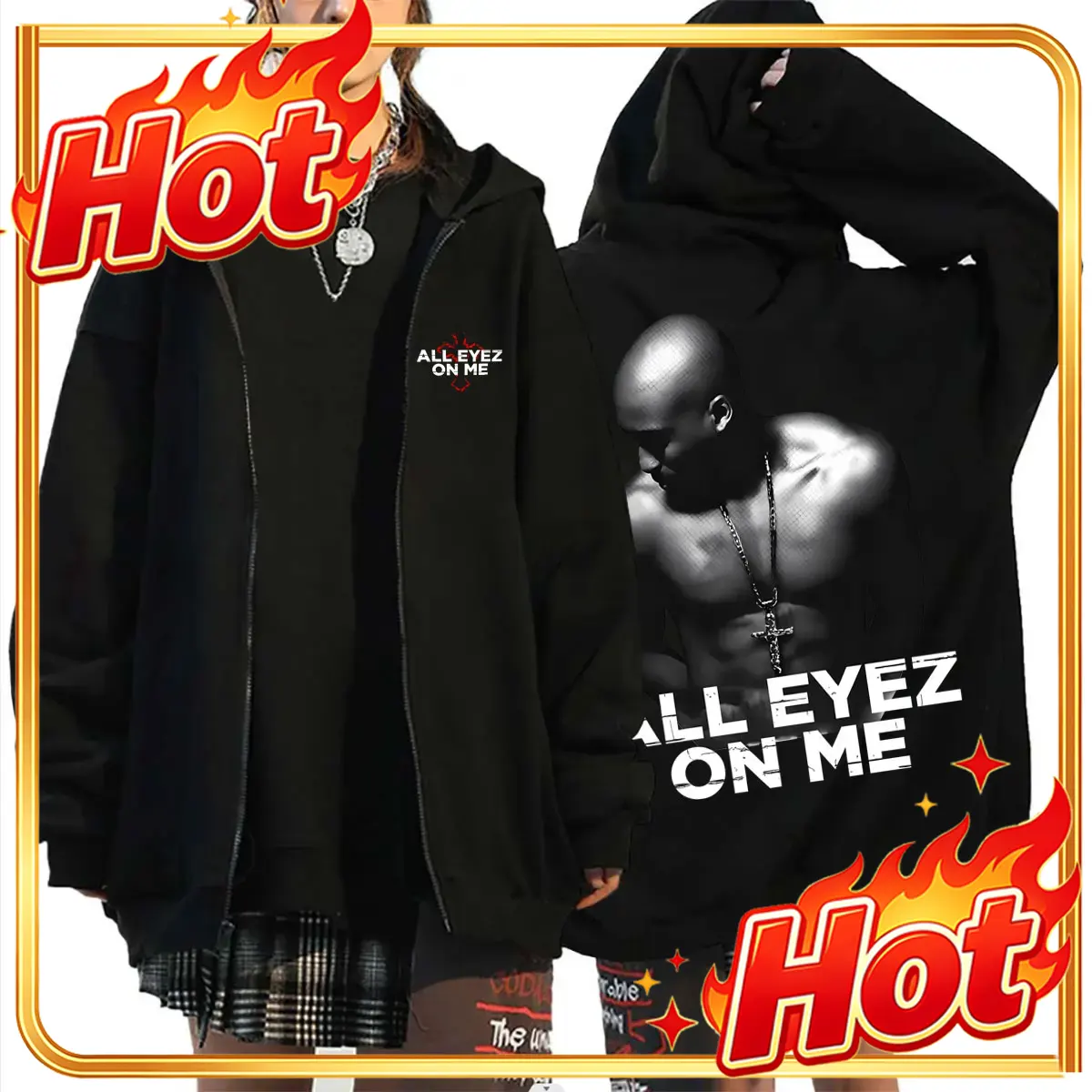 Rapper Tupac 2pac All Eyez on  - огляд і ціна Mens Fashion Zip Up Hoodies