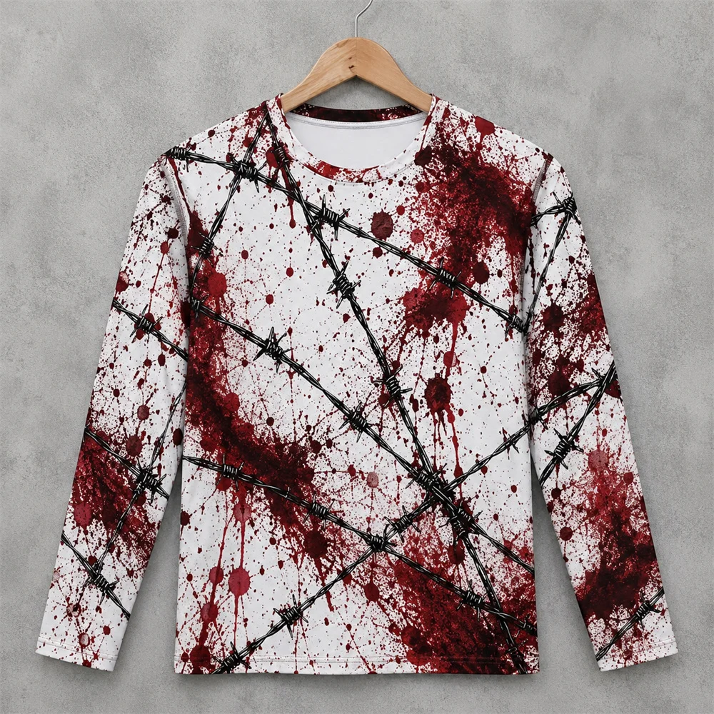 3D Print Horror Red Blood Stai - огляд і ціна Mens Fashion Summer