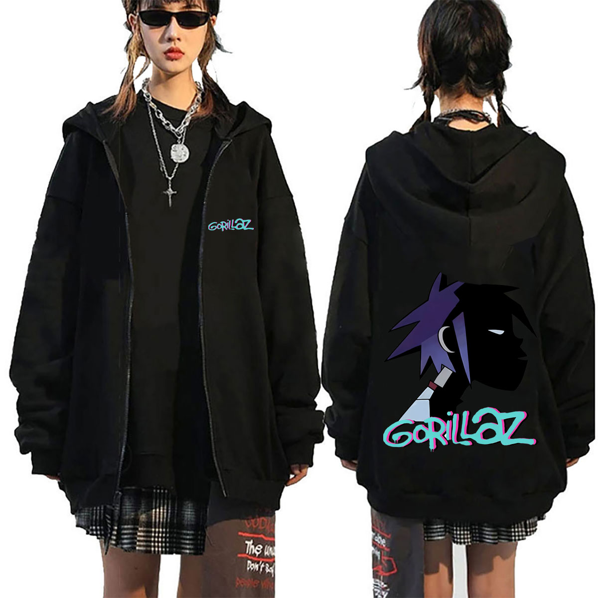 Rock Band Gorillaz Face Graphi - огляд і ціна Mens Fashion Zip Up Hoodies